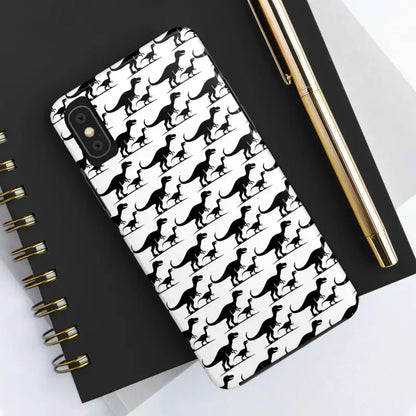 Dinosaur-patterned phone case for iPhone and Samsung, showcasing fun prehistoric designs