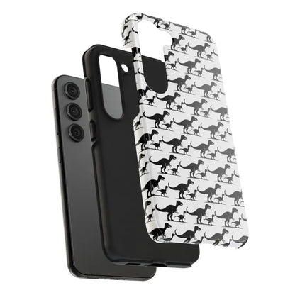 Dinosaur-patterned phone case layers for iPhone and Samsung mobile devices