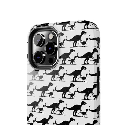 Dinosaur-patterned phone case for iPhone and Samsung featuring vibrant dinosaur prints