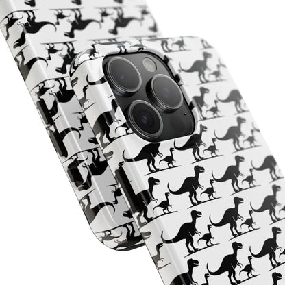 Dinosaur-patterned phone case for iPhone and Samsung devices, featuring vibrant designs