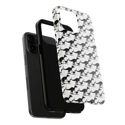 Black smartphone featuring a Dinosaur Phone Case for iPhone and Samsung