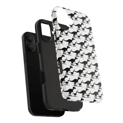 Black and white dinosaur patterned phone case for iPhone and Samsung devices