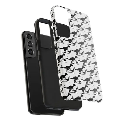 Black smartphone with dinosaur-patterned case from Dinosaur Phone Case for iPhone and Samsung