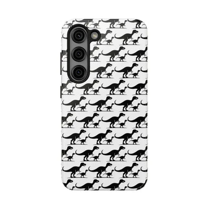 Dinosaur-patterned phone case for iPhone and Samsung, showcasing vibrant designs
