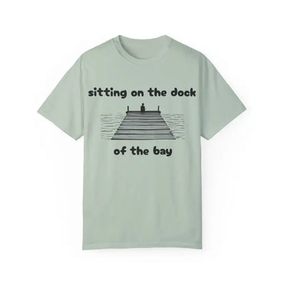 Light green t-shirt featuring a dock graphic from Dock of the Bay collection