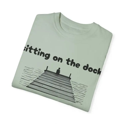 Folded Dock of the Bay T Shirt featuring dock graphic in Light Blue Aqua and Light Green