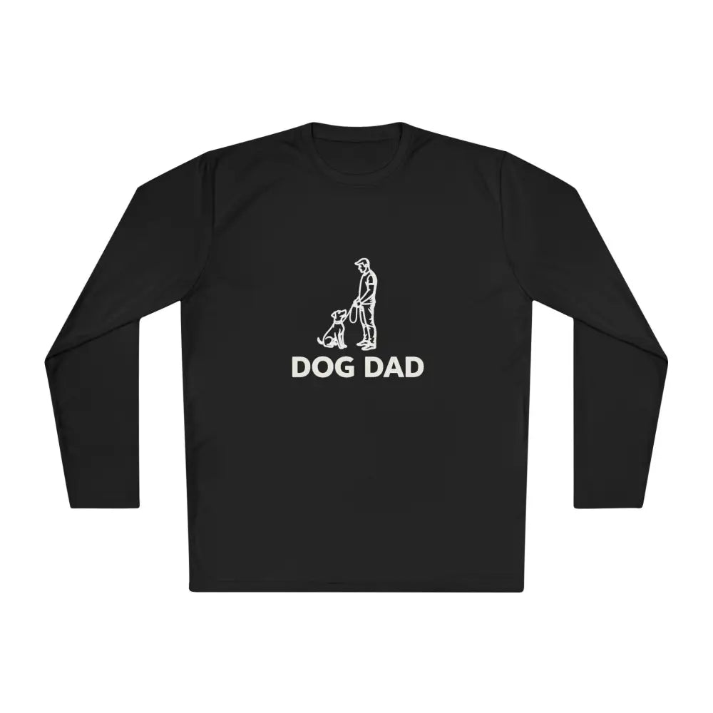 Black long-sleeved shirt featuring Dog Dad Performance Long Sleeve Tee design