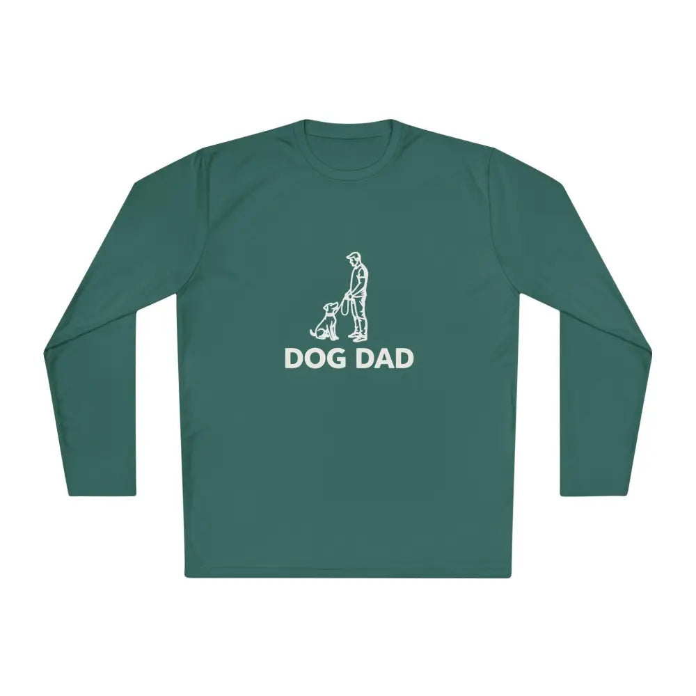 Green long-sleeved Dog Dad Performance Tee for casual and active wear