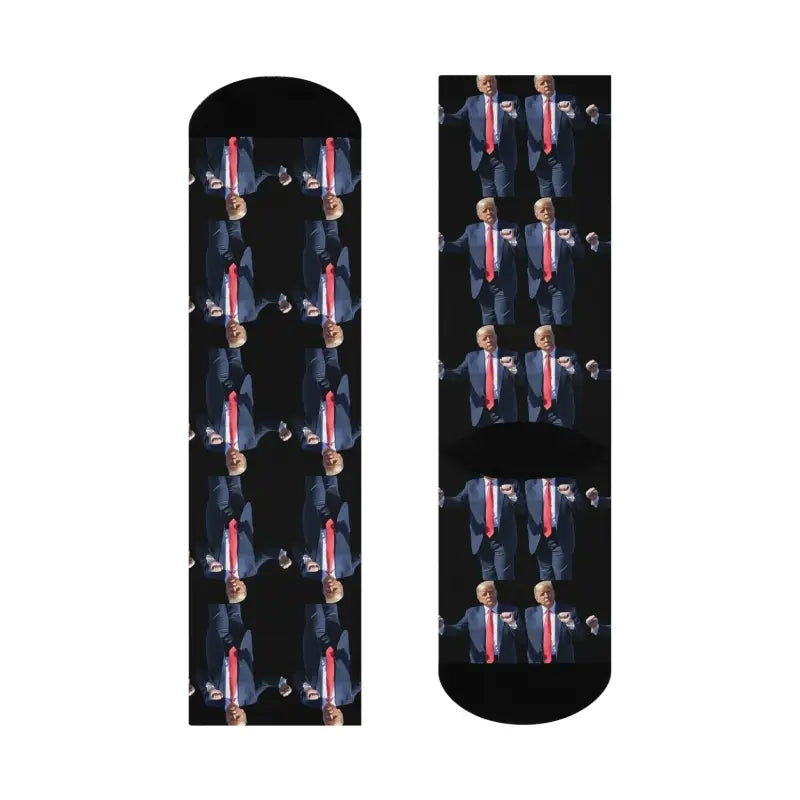 Donald Trump Pattern Novelty Crew Socks featuring a vibrant Trump-themed design