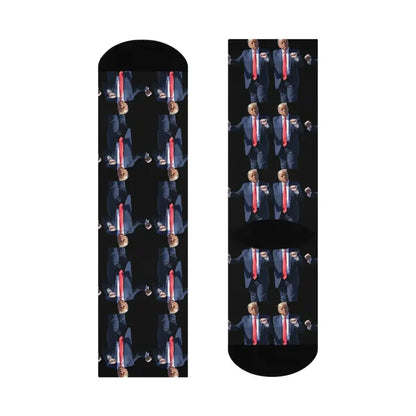 Donald Trump Pattern Novelty Crew Socks featuring a vibrant Trump-themed design
