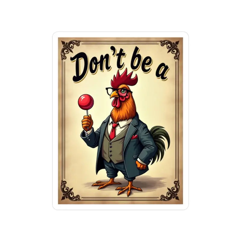 Humorous Dont Be A Rooster sticker promoting a lighthearted attitude and fun decor