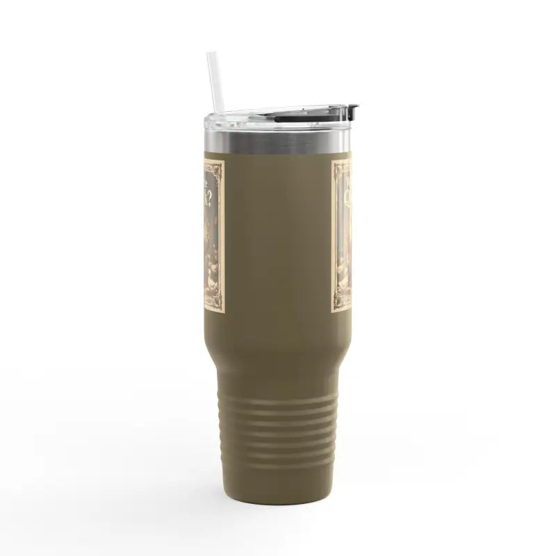 Duck Cartoon Insulated Tumbler 40oz in Olive Green with straw for beverages on the go