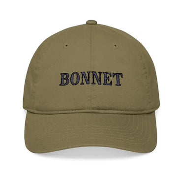 Khaki baseball cap with Bonnet embroidery in Embroidered Organic Baseball Cap Bonnet Style