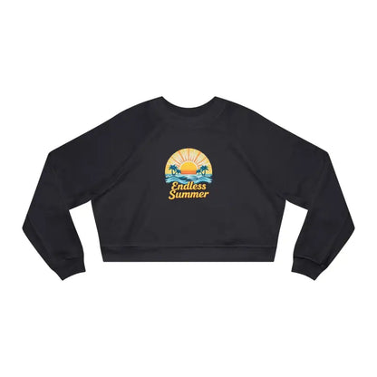Black cropped sweatshirt featuring Endless Summer graphic for women in stylish design