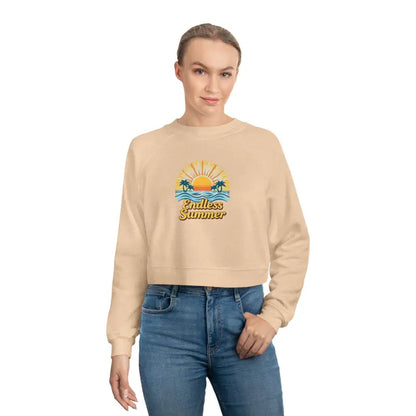 Woman modeling the Endless Summer Cropped Sweatshirt for Women in a stylish setting
