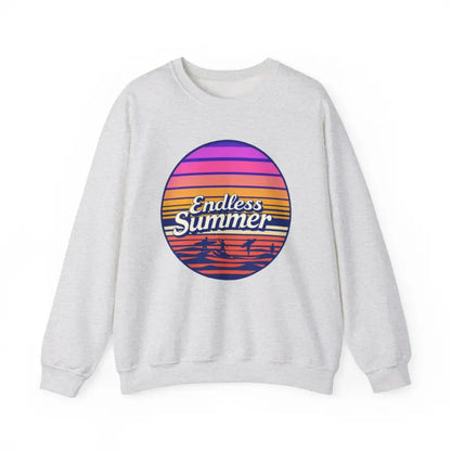 White Endless Summer graphic sweatshirt in relaxed unisex crewneck style