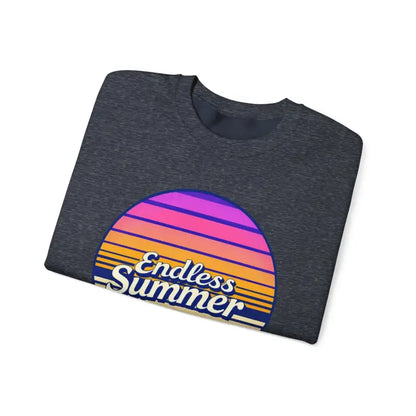 Folded gray t-shirt featuring sunset graphic from Endless Summer Crewneck Sweatshirt