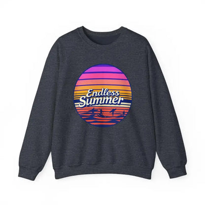Gray sweatshirt featuring Endless Summer graphic in retro unisex crewneck design