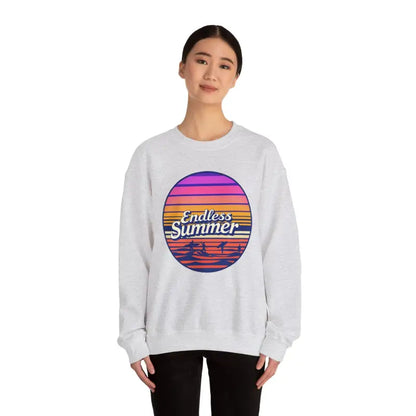 White sweatshirt featuring Endless Summer graphic in relaxed retro design