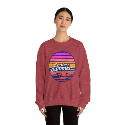 Maroon sweatshirt featuring Endless Summer graphic for a relaxed retro vibe