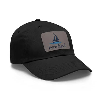 Black baseball cap featuring a sailboat patch, Even Keel Branded Dad Hat