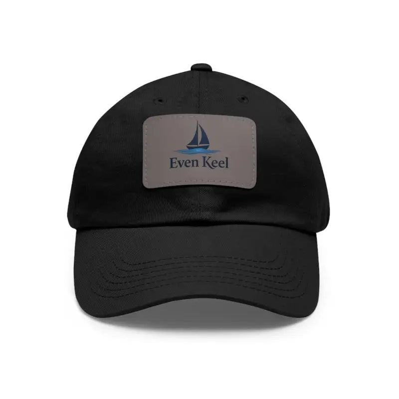 Black baseball cap featuring a sailboat patch from Even Keel Signature Dad Hat