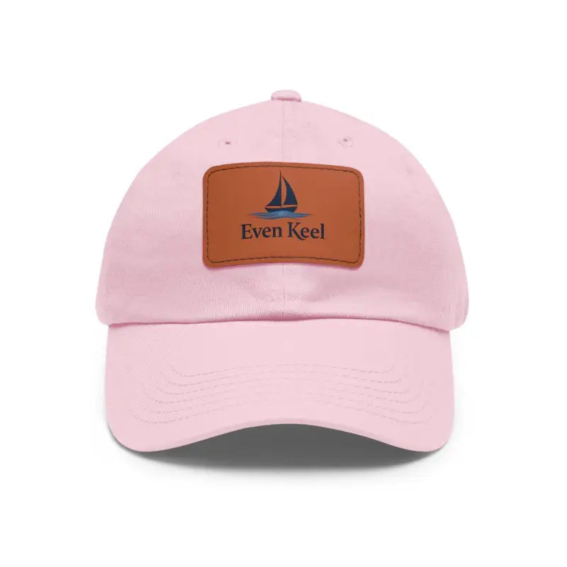 Pink baseball cap featuring leather patch from Even Keel Signature Dad Hat collection