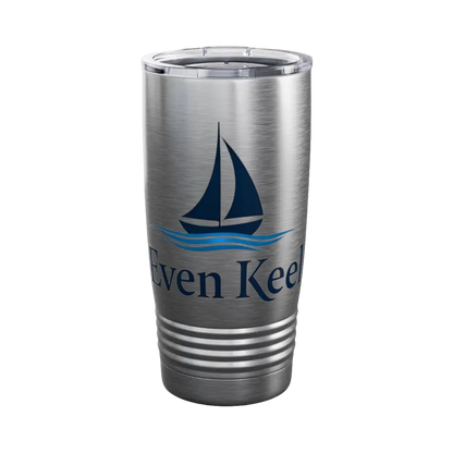 Silver tumbler featuring a sailboat design from Even Keel Signature 20oz Stainless Steel Tumbler
