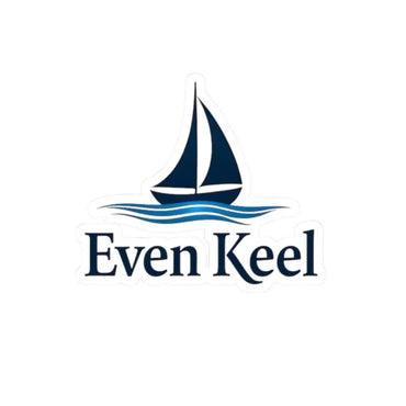 Even Keel Signature Sailboat Logo Sticker featuring a sailboat logo and text design