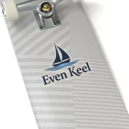 Skateboard featuring a nautical design and Even Keel Signature Sailboat Logo Sticker