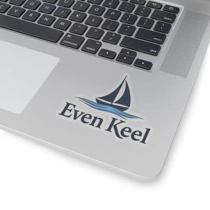 Laptop featuring Even Keel Signature Sailboat Logo Sticker for a nautical aesthetic