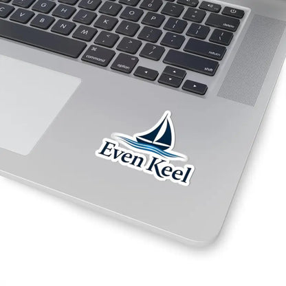 Even Keel Signature Sailboat Logo Sticker on a laptop showcasing nautical design