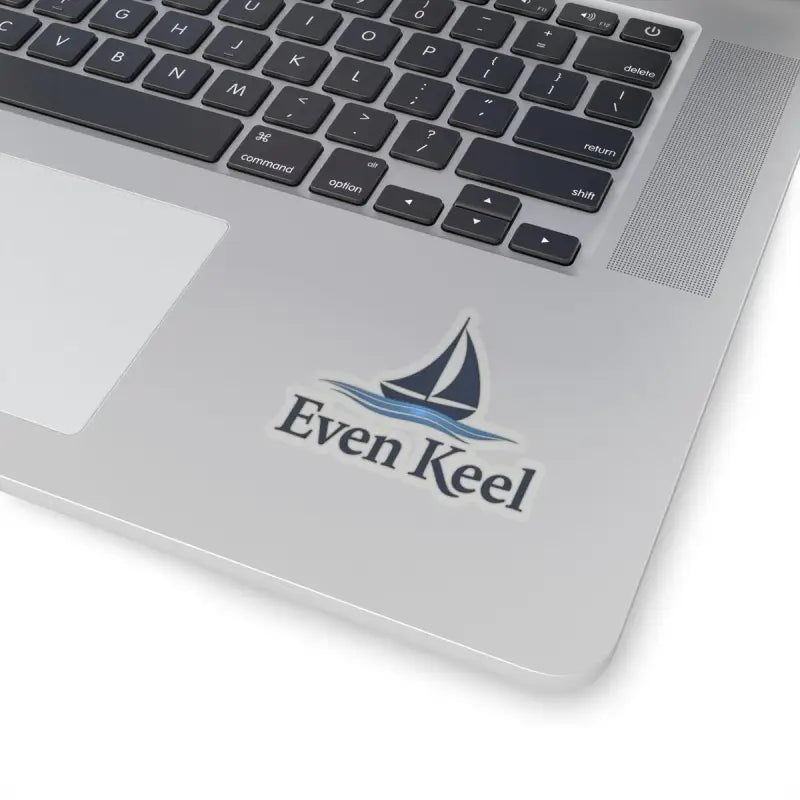 Laptop featuring Even Keel Signature Sailboat Logo Sticker for personalized expression