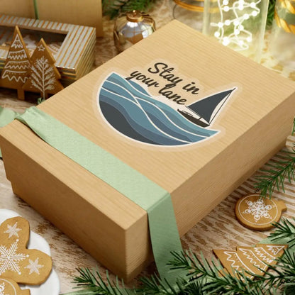 Wrapped gift box featuring Even Keel Stay Your Lane Nautical Sailboat Sticker