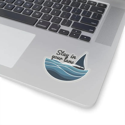 Laptop sticker featuring a sailboat on wavy water from Even Keel Stay Your Lane