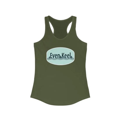 Olive green tank top from Even Keel Women’s Ideal Racerback Tank for active lifestyle