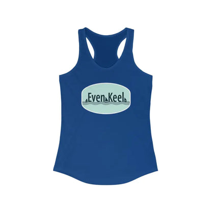 Blue racerback tank top from Even Keel for women’s active lifestyle apparel