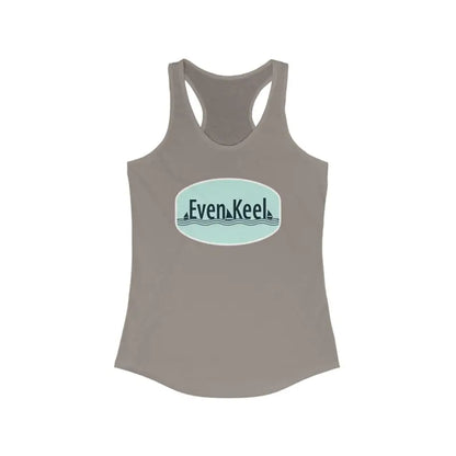 Gray racerback tank top from Even Keel for women’s active lifestyle apparel