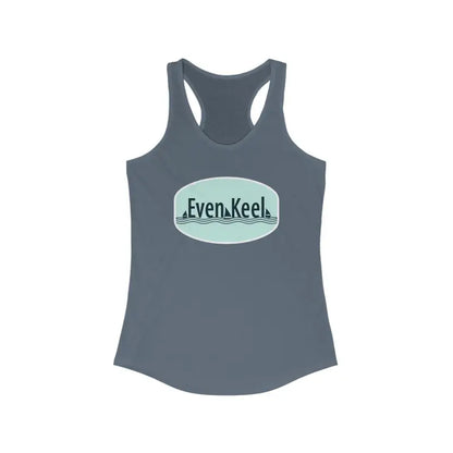 Gray racerback tank top from Even Keel for women’s active lifestyle apparel