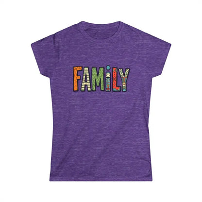 Purple t-shirt with FAMILY design from Family Tee Women’s Softstyle Collection