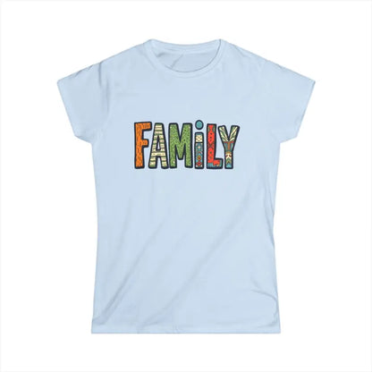 Light blue Family Tee for women, featuring a casual design in softstyle fabric