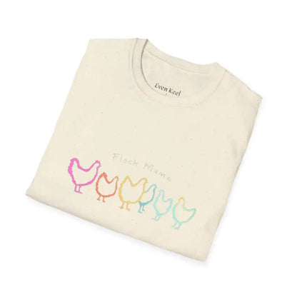 Cream-colored Flock Mama T-shirt featuring a vibrant chicken design for bird lovers