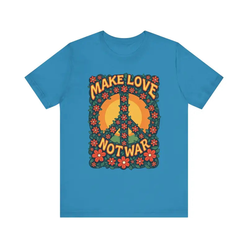 Teal Retro Peace Sign T-Shirt featuring a floral design for casual and activist wear