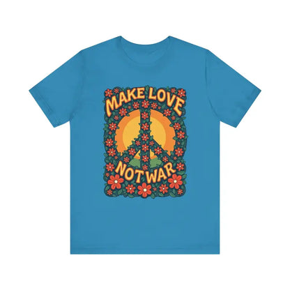 Teal Retro Peace Sign T-Shirt featuring a floral design for casual and activist wear