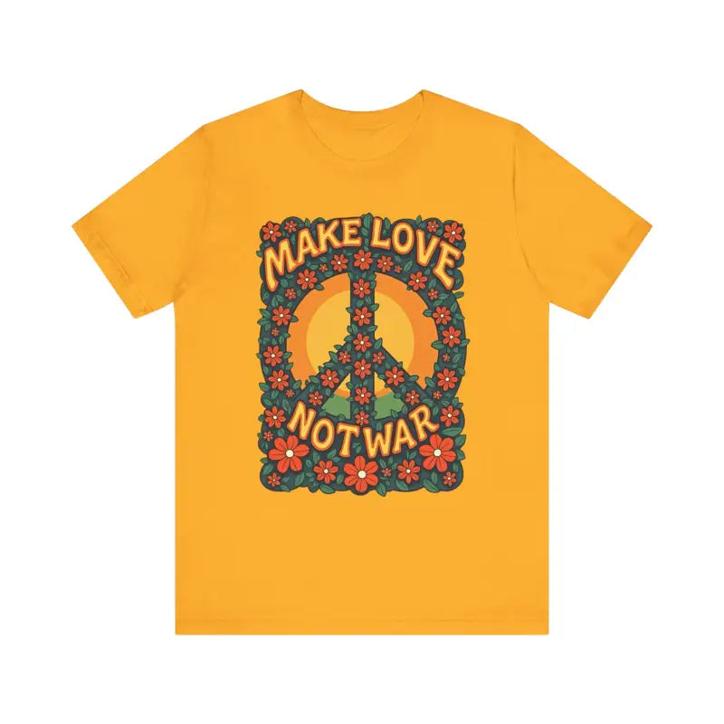 Yellow T-shirt with floral peace sign for casual and activist wear