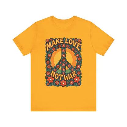 Yellow T-shirt with floral peace sign for casual and activist wear