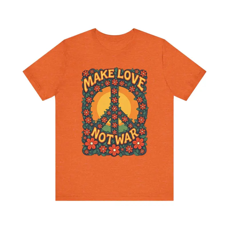 Orange t-shirt featuring a floral peace sign for casual and activist wear