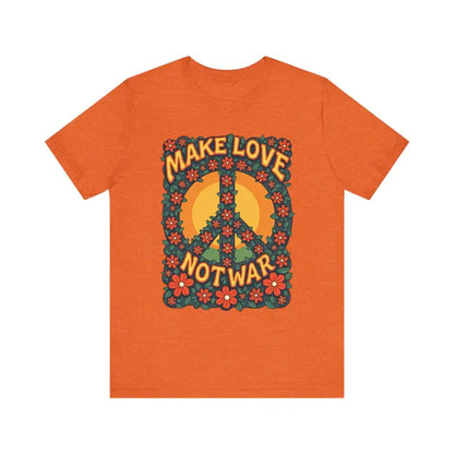 Orange t-shirt featuring a floral peace sign for casual and activist wear