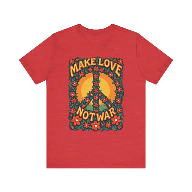 Red Retro Peace Sign T-Shirt featuring a floral design for casual and activist wear
