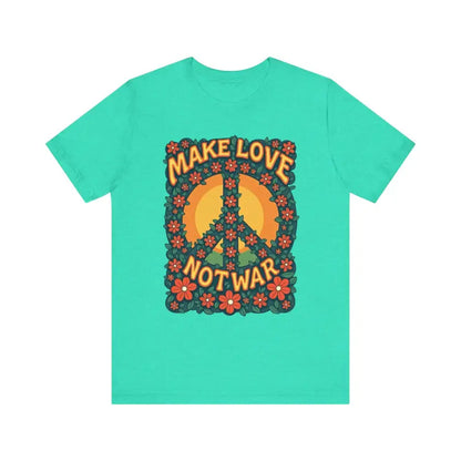 Teal Retro Peace Sign T-Shirt with Floral Design for Casual and Activist Wear